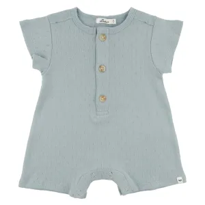 oh baby! Pointelle Raw Edge Short Button Romper - Twinkle - Sky Blue