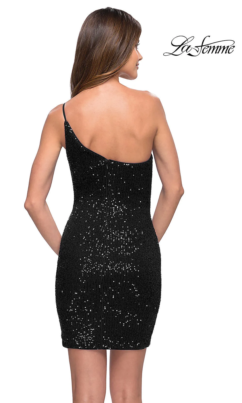 One-Shoulder La Femme Short Sequin Cocktail Dress