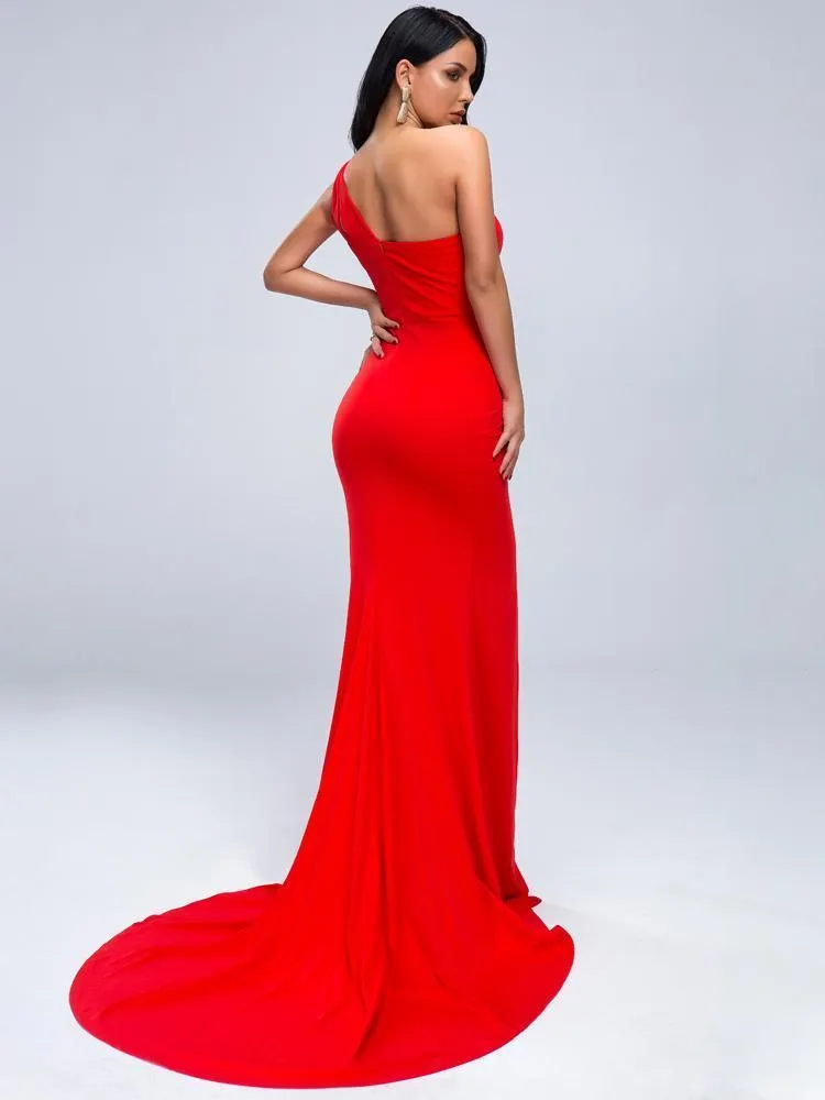 One Shoulder Split Thigh Cut-out Maxi Dress