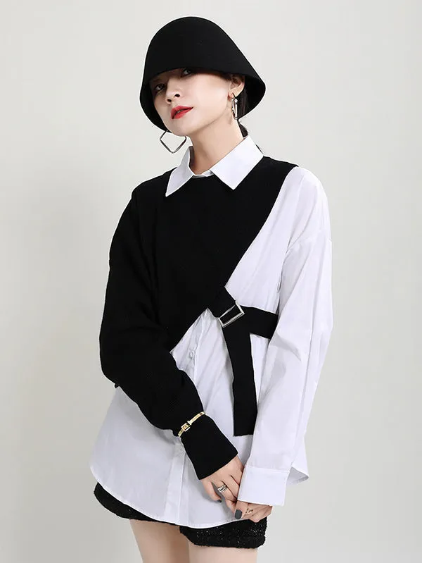Original Two Pieces Irregularity Vest  Blouse Tops