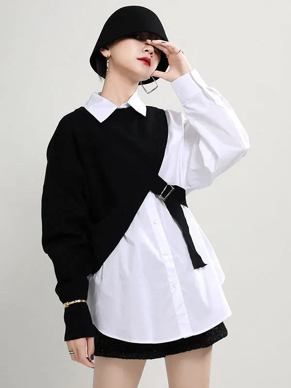 Original Two Pieces Irregularity Vest  Blouse Tops