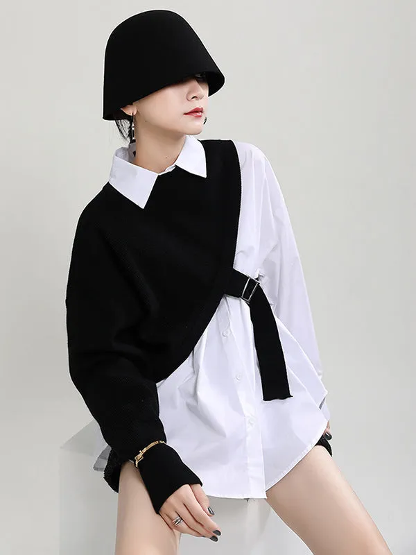 Original Two Pieces Irregularity Vest  Blouse Tops