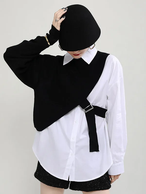 Original Two Pieces Irregularity Vest  Blouse Tops