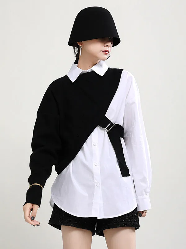 Original Two Pieces Irregularity Vest  Blouse Tops