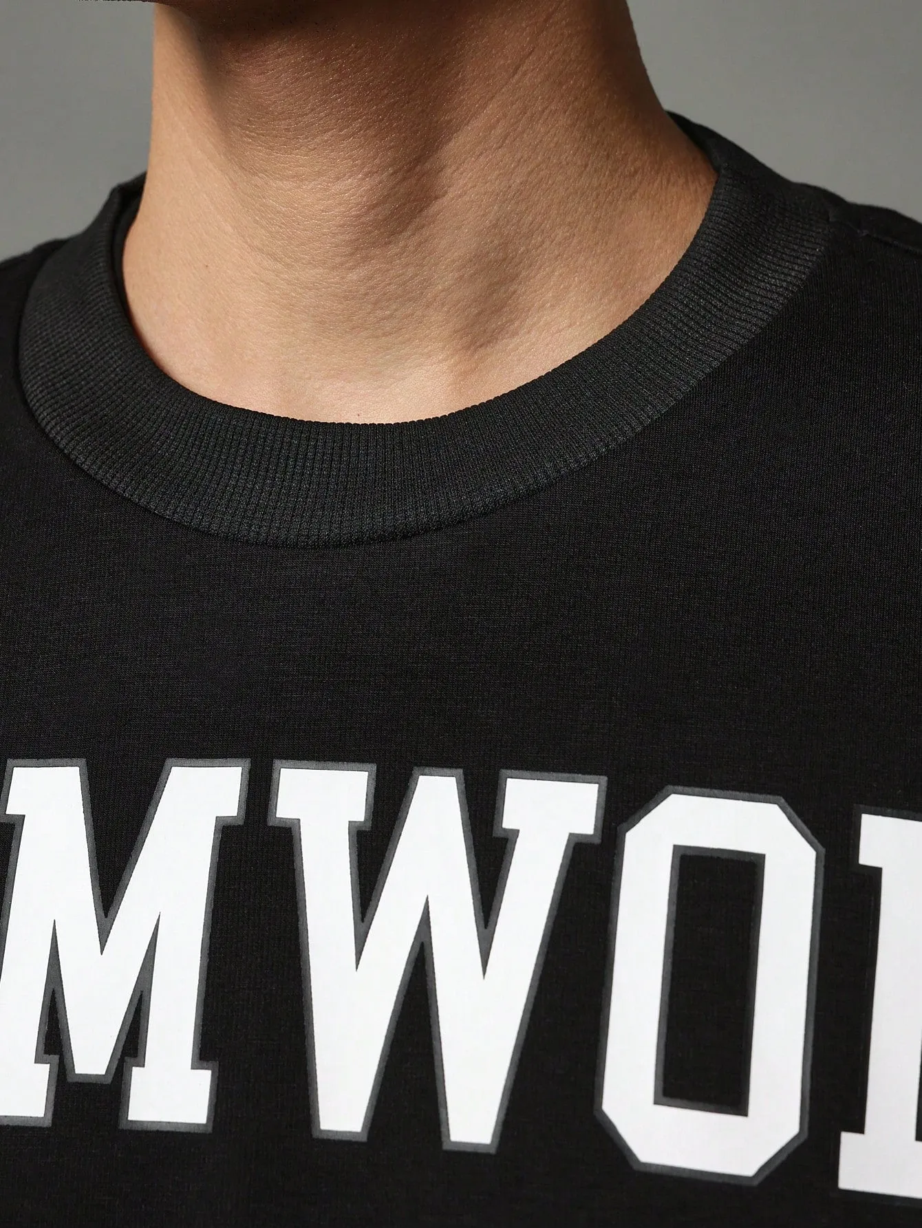 Oversized Elbow Sleeve Double Layer Jersey Tee With Graphic Print