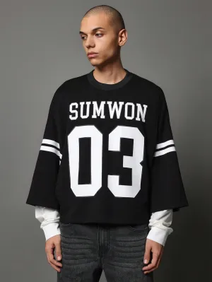Oversized Elbow Sleeve Double Layer Jersey Tee With Graphic Print