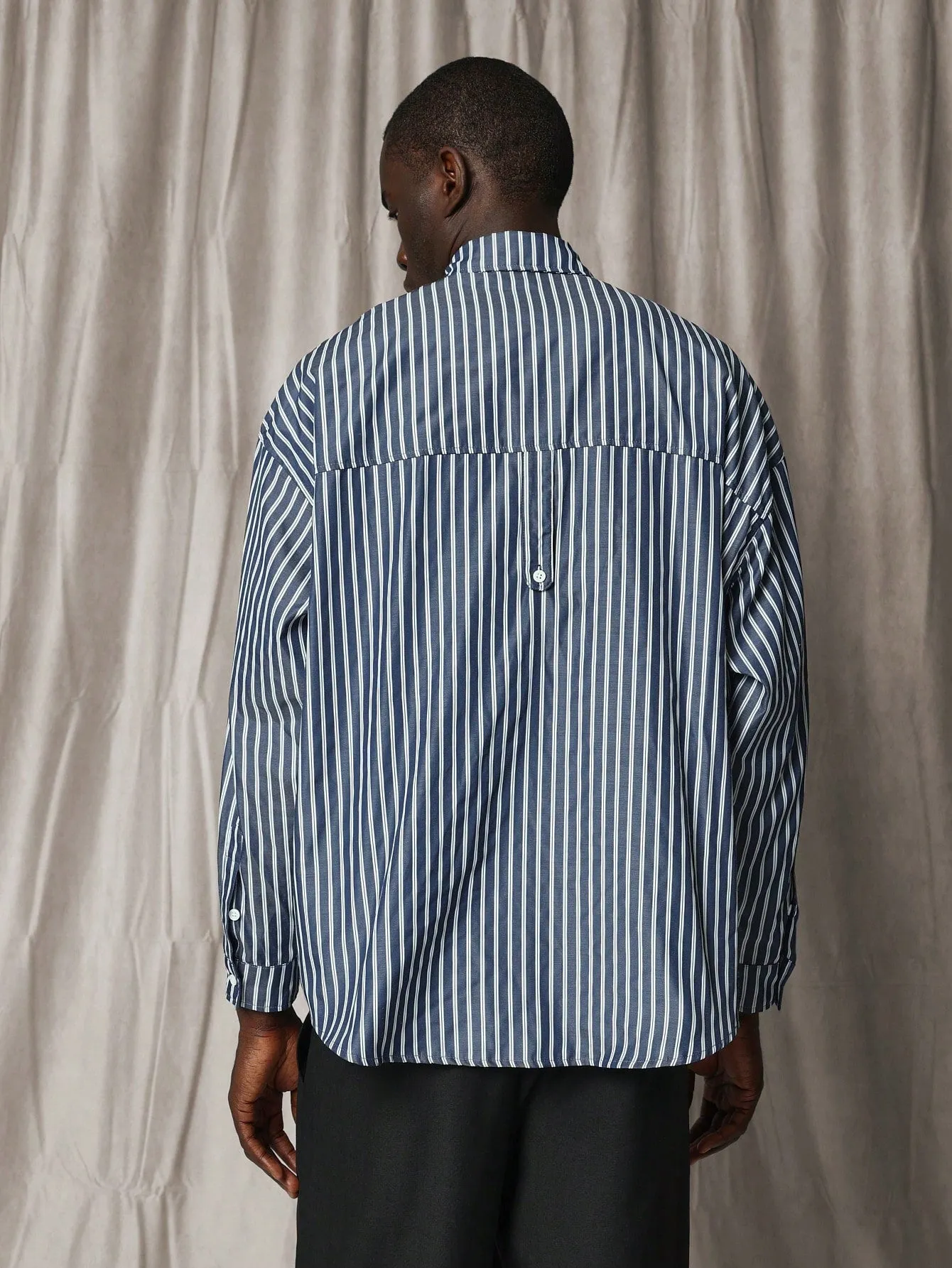 Oversized Fit Striped Long Sleeve Shirt With Tab Detail