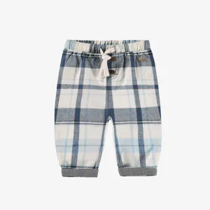 Pantalon bleu et crème à carreaux, naissance || Blue and cream plaid pants, newborn
