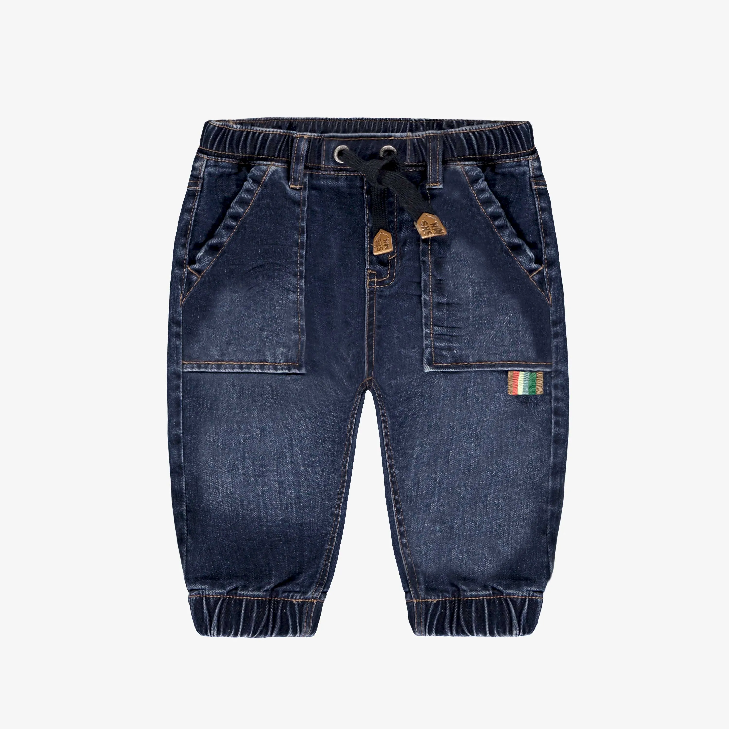 Pantalon coupe décontractée en denim léger, bleu foncé, bébé || Relaxed-fit pants in lightweight denim, dark blue, baby