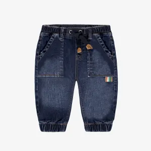 Pantalon coupe décontractée en denim léger, bleu foncé, bébé || Relaxed-fit pants in lightweight denim, dark blue, baby