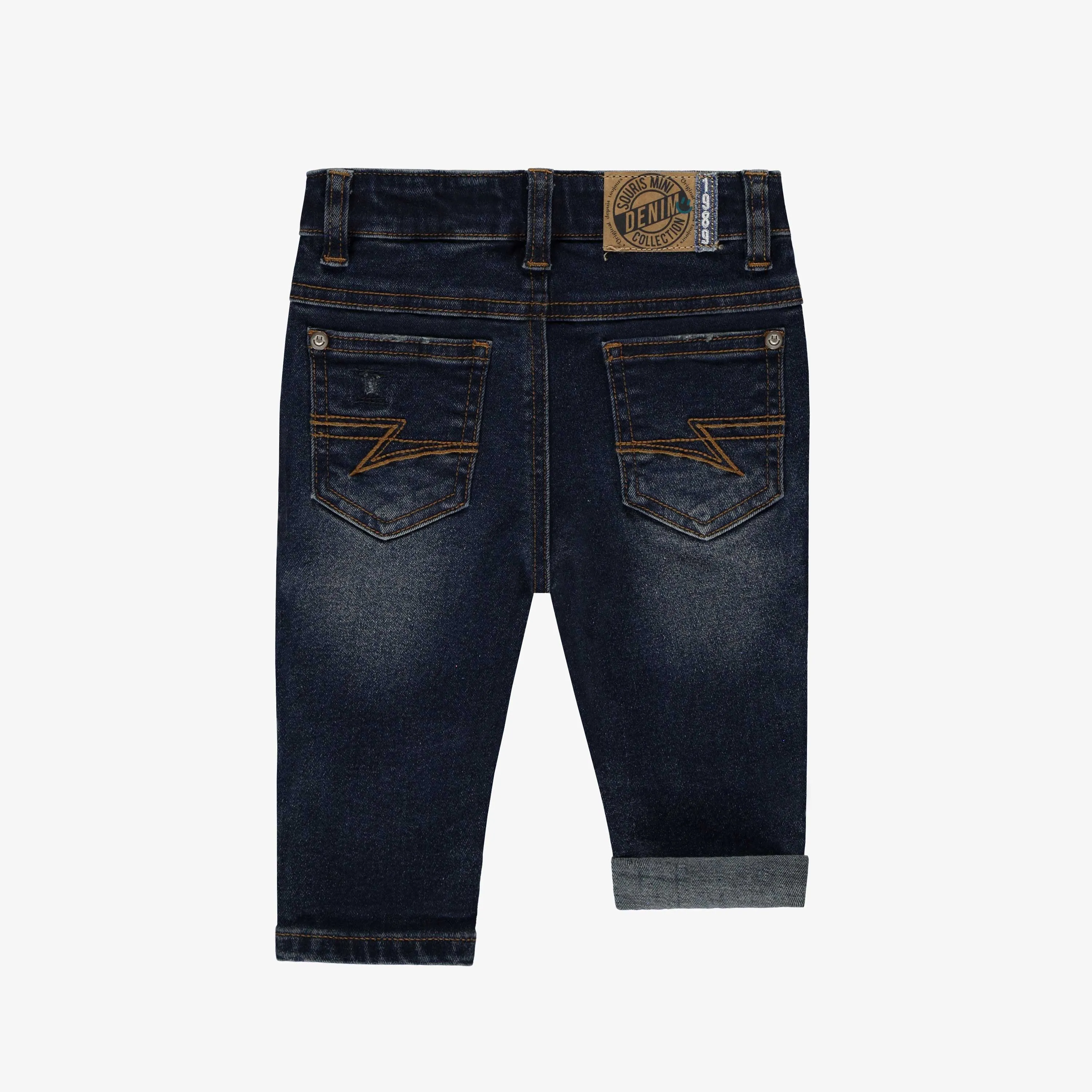 Pantalon en denim bleu foncé effet délavé, bébé || Dark blue denim pants with faded effect, baby