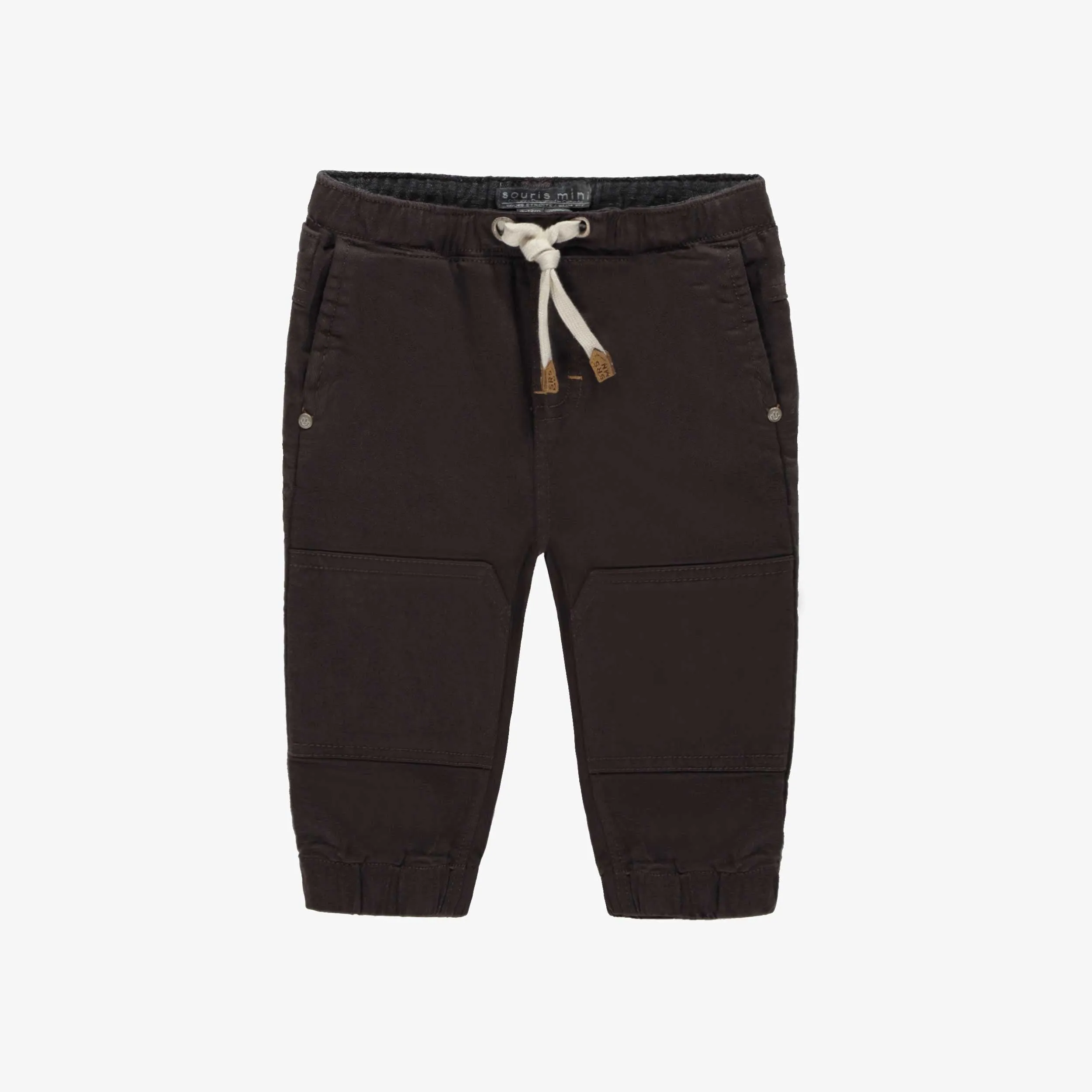 Pantalon en denim extensible coloré brun foncé, bébé || Dark brown colorful stretch denim pants, baby