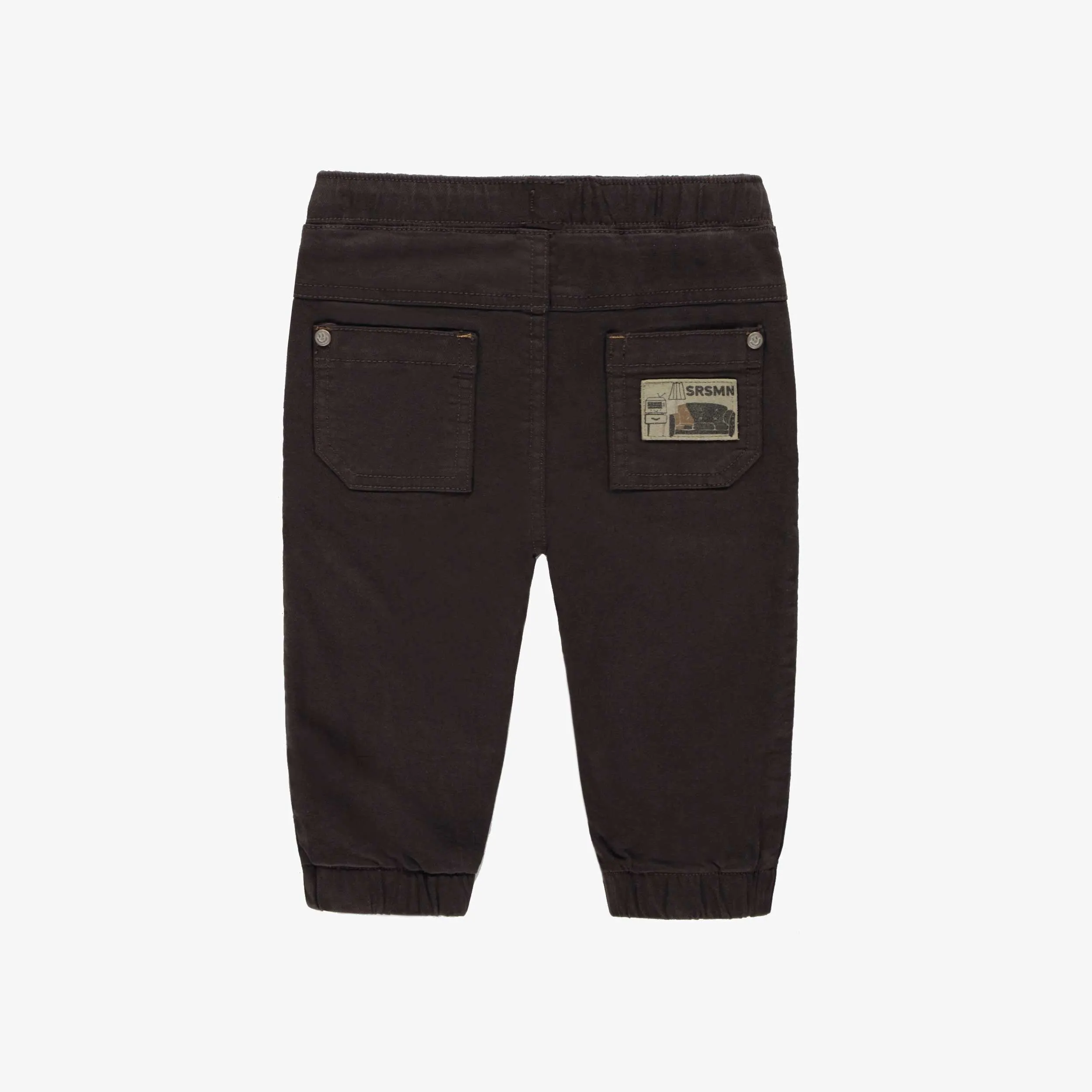 Pantalon en denim extensible coloré brun foncé, bébé || Dark brown colorful stretch denim pants, baby