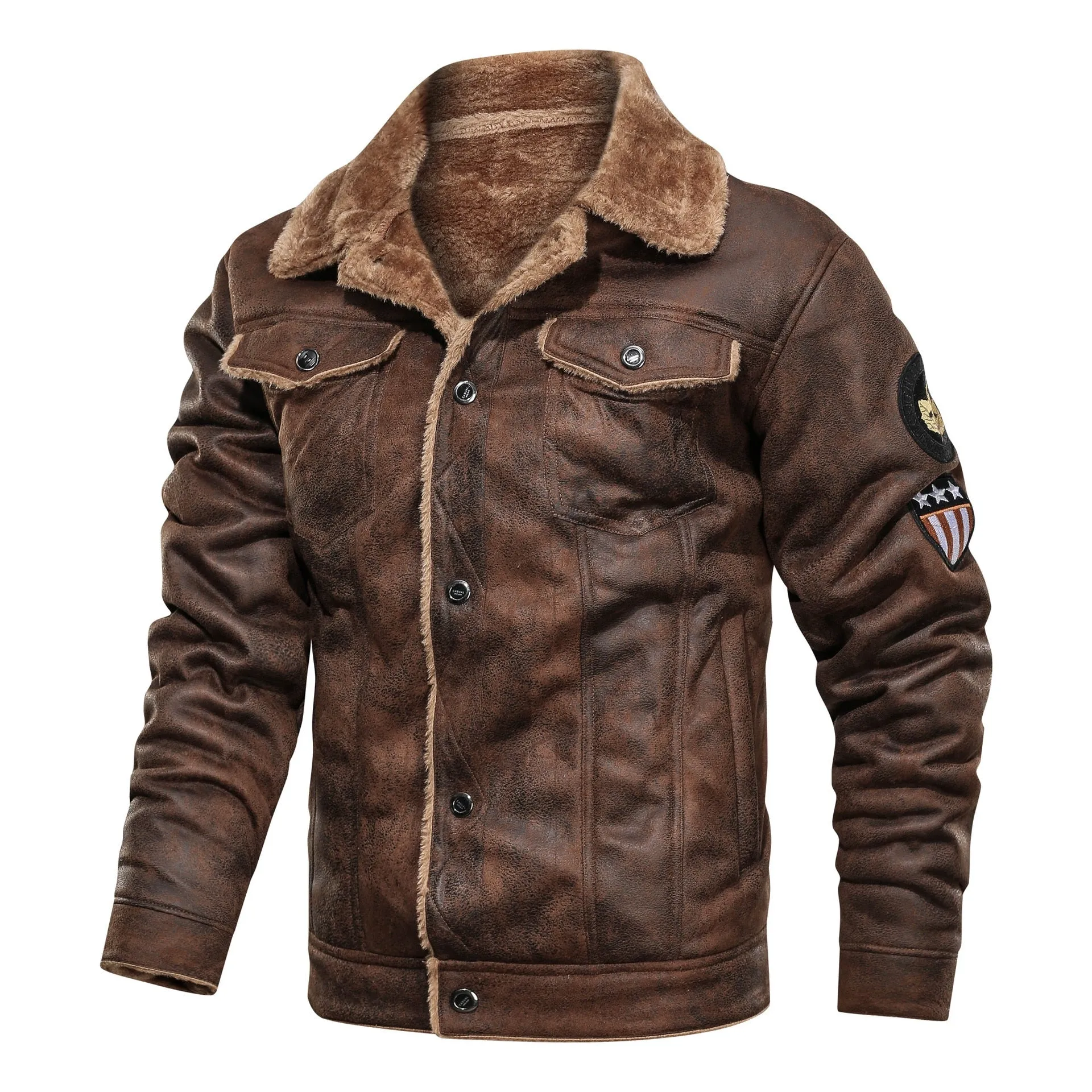 Patchwork Cashmere Lined Men's Faux Leather Bomber Biker Leather Jacket