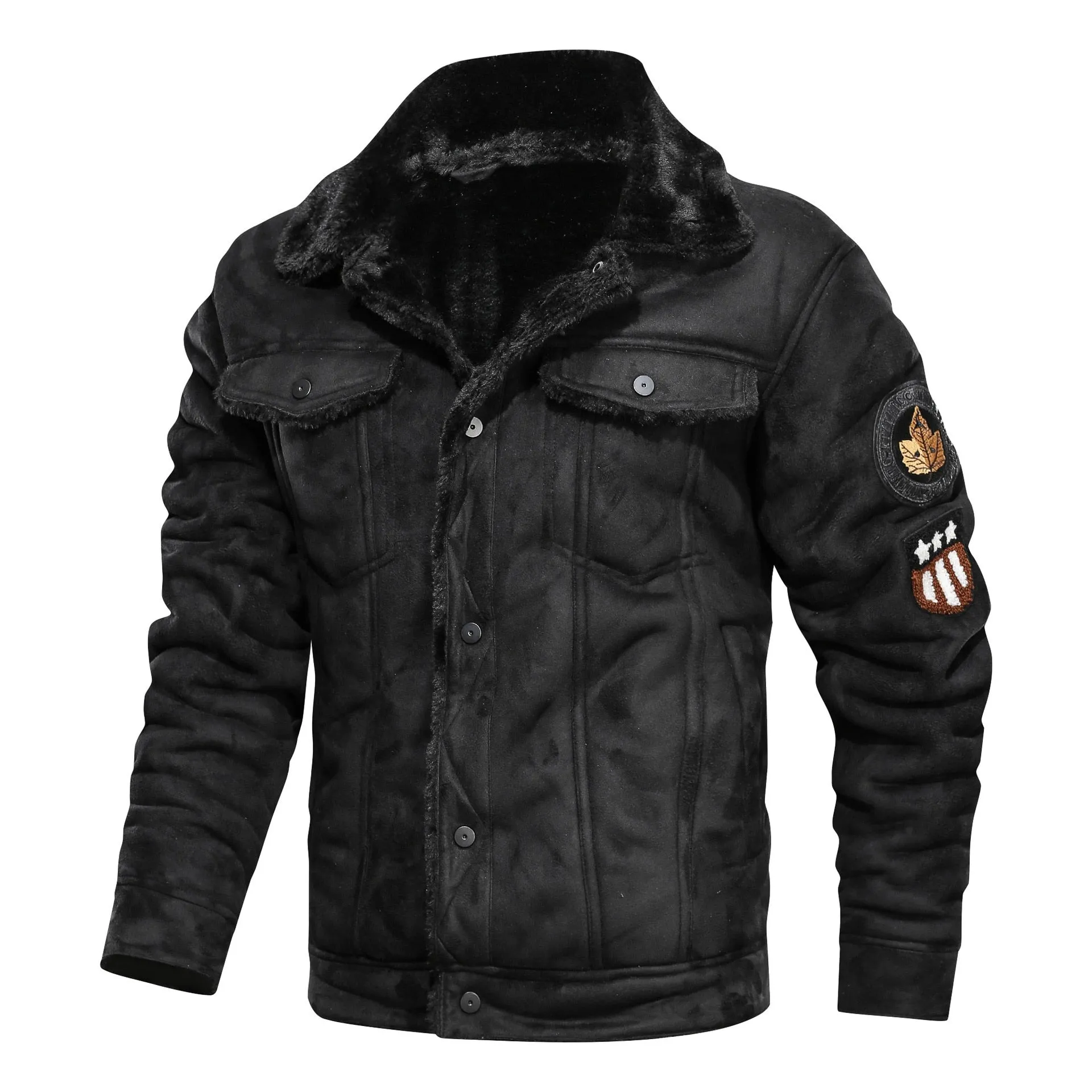 Patchwork Cashmere Lined Men's Faux Leather Bomber Biker Leather Jacket