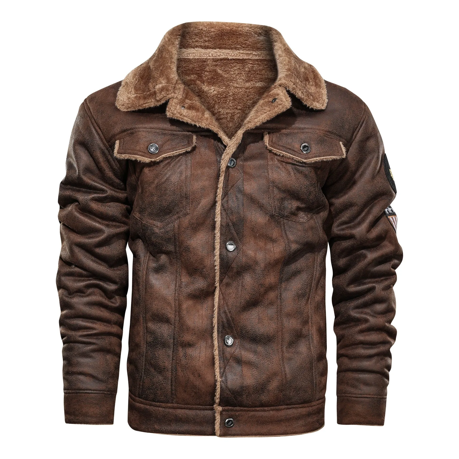 Patchwork Cashmere Lined Men's Faux Leather Bomber Biker Leather Jacket