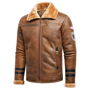 Patchwork Cashmere Lined Men's Faux Leather Bomber Biker Leather Jacket