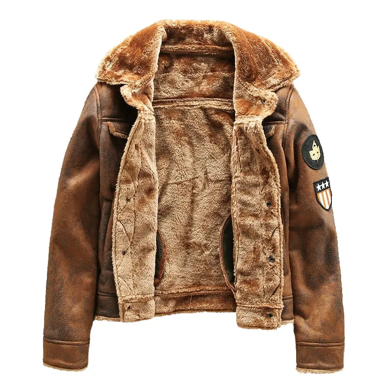 Patchwork Cashmere Lined Men's Faux Leather Bomber Biker Leather Jacket