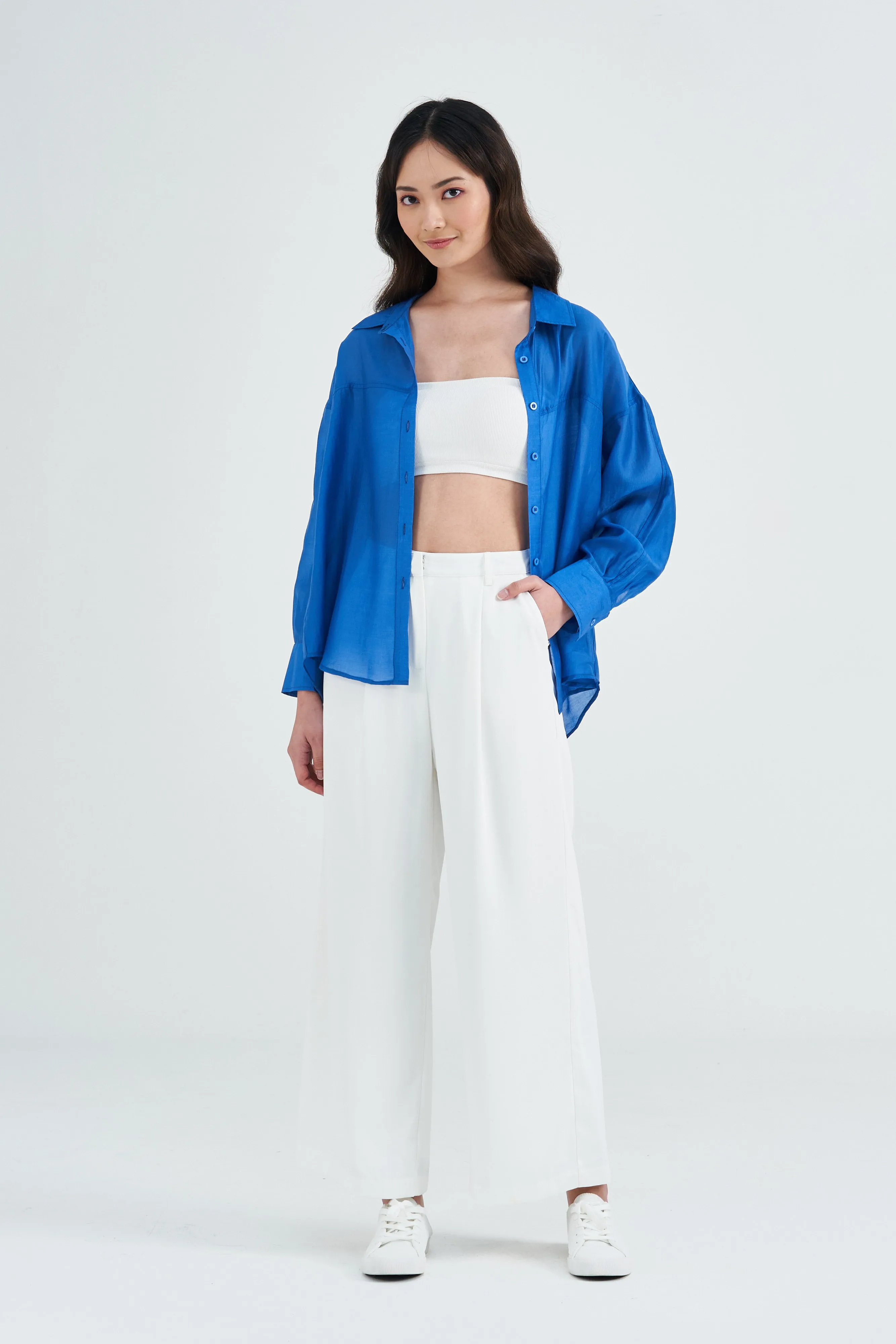 Payton Solid Colour Relaxed Shirt in Cobalt Blue