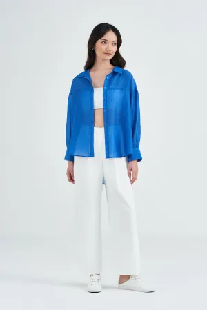 Payton Solid Colour Relaxed Shirt in Cobalt Blue