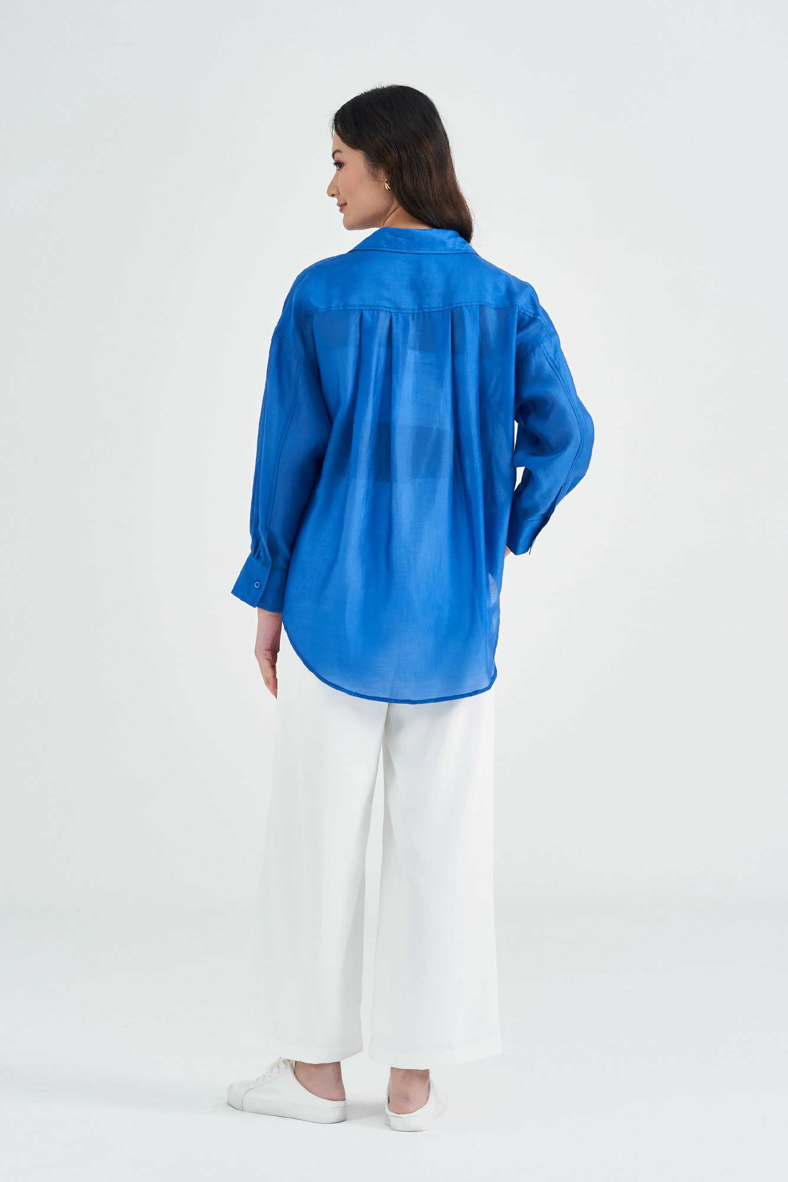 Payton Solid Colour Relaxed Shirt in Cobalt Blue