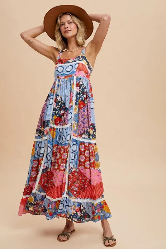 PENNY PATCHWORK TILED PRINT MAXI DRESS