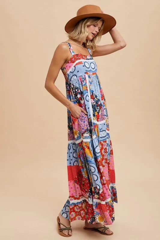 PENNY PATCHWORK TILED PRINT MAXI DRESS