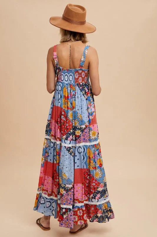 PENNY PATCHWORK TILED PRINT MAXI DRESS