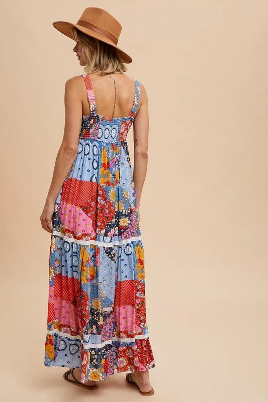 PENNY PATCHWORK TILED PRINT MAXI DRESS