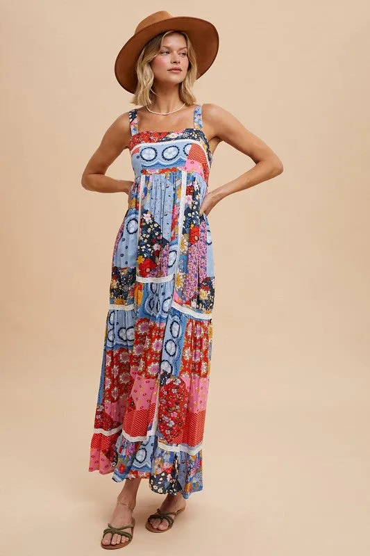 PENNY PATCHWORK TILED PRINT MAXI DRESS