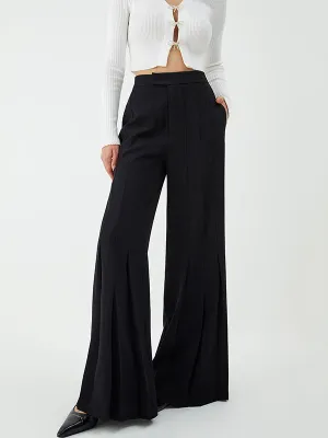 Pleated Solid Color High Waisted Loose Suit Pants