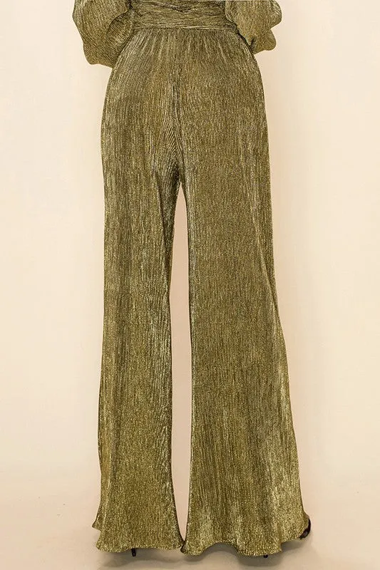 Pleated Wide Leg Pants - Gold