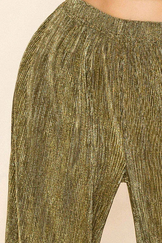 Pleated Wide Leg Pants - Gold