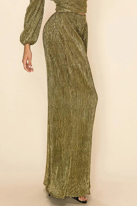 Pleated Wide Leg Pants - Gold