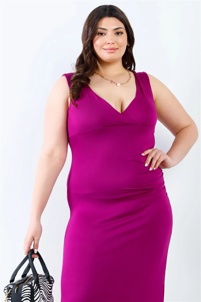 Plus V neck Sleeveless Loose Plain Long Maxi Casual Purple Dress
