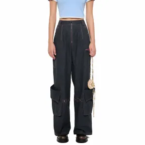 Pocket Wide-Leg Cargo Trousers in Black