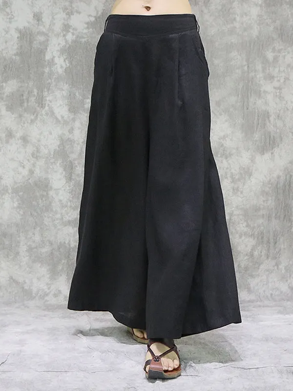 Pockets Solid Color High Waisted Loose Trousers Wide Leg Pants