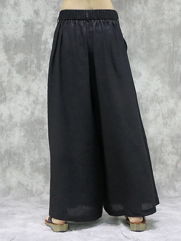 Pockets Solid Color High Waisted Loose Trousers Wide Leg Pants