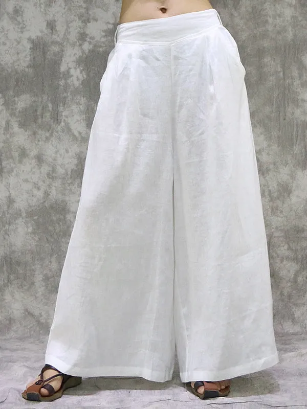 Pockets Solid Color High Waisted Loose Trousers Wide Leg Pants