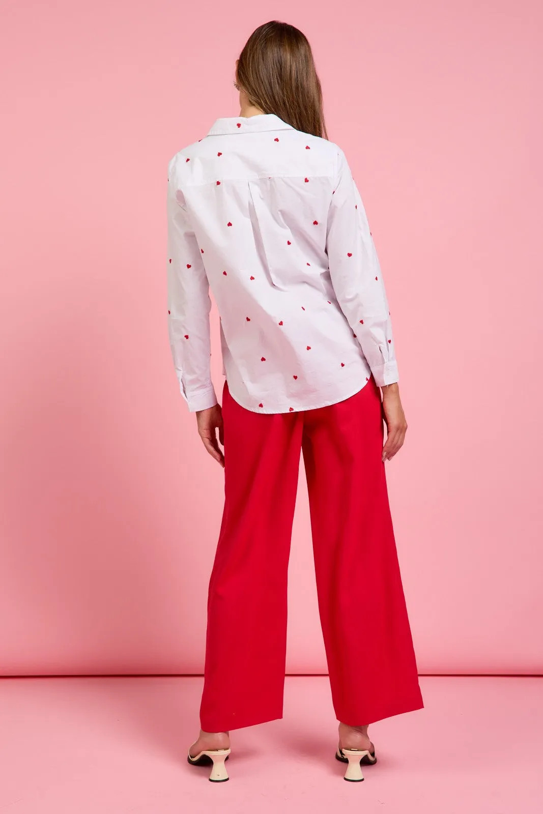 Poplin Heart Embroidery Shirt - White