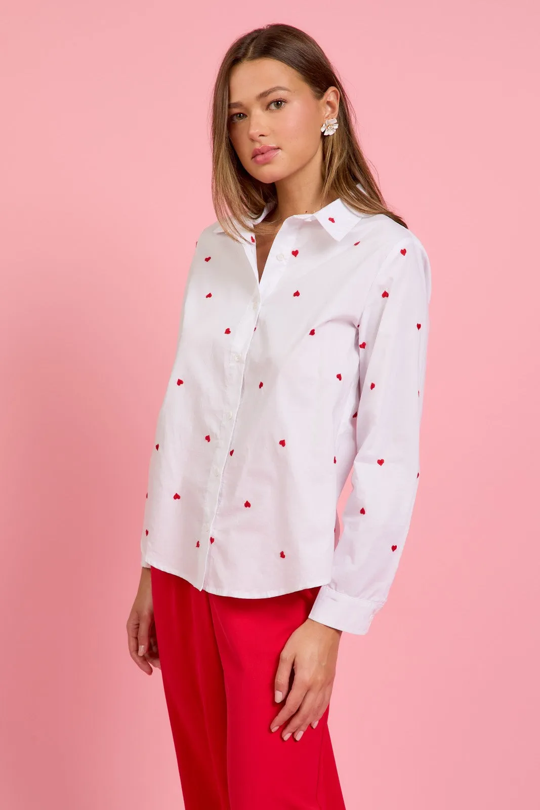 Poplin Heart Embroidery Shirt - White