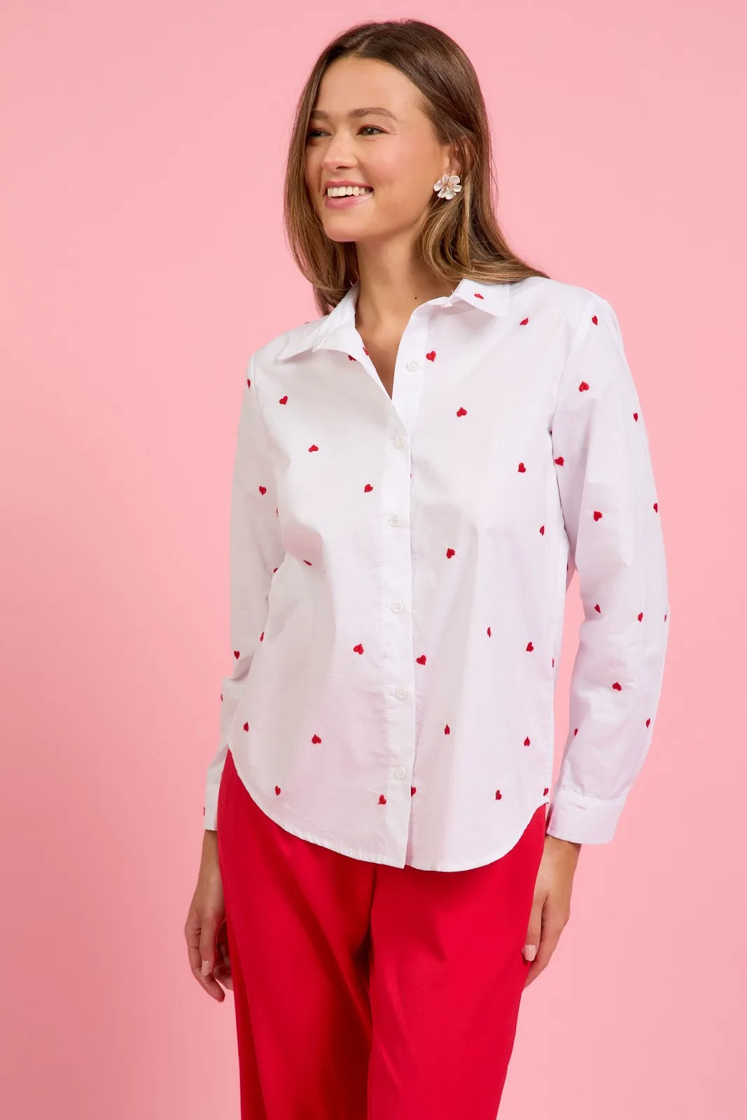 Poplin Heart Embroidery Shirt - White
