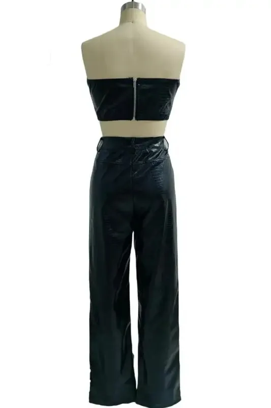PU Leather Snakeskin Detail Corset Top With Matching Pant (S-2XL)