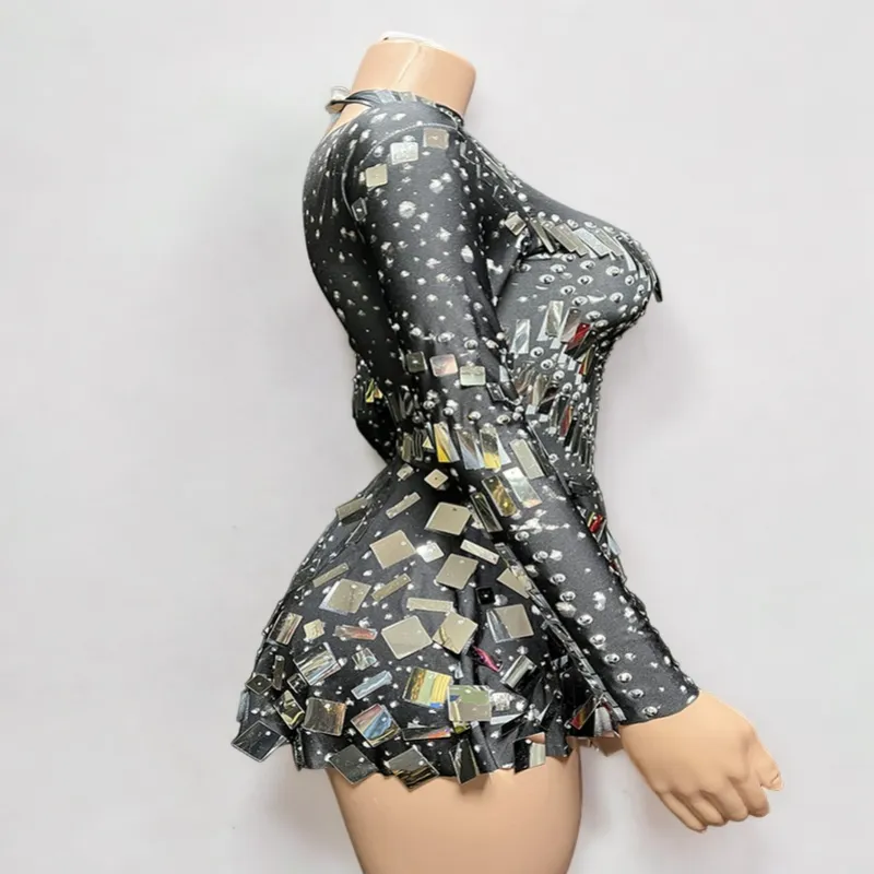 Radiant Gleam: Sequined Diamond A-Line Mini Dress