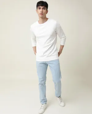 Rare Rabbit Men's Full Off-White Solid Crew Neck Full Sleeve Slim Fit T-Shirt