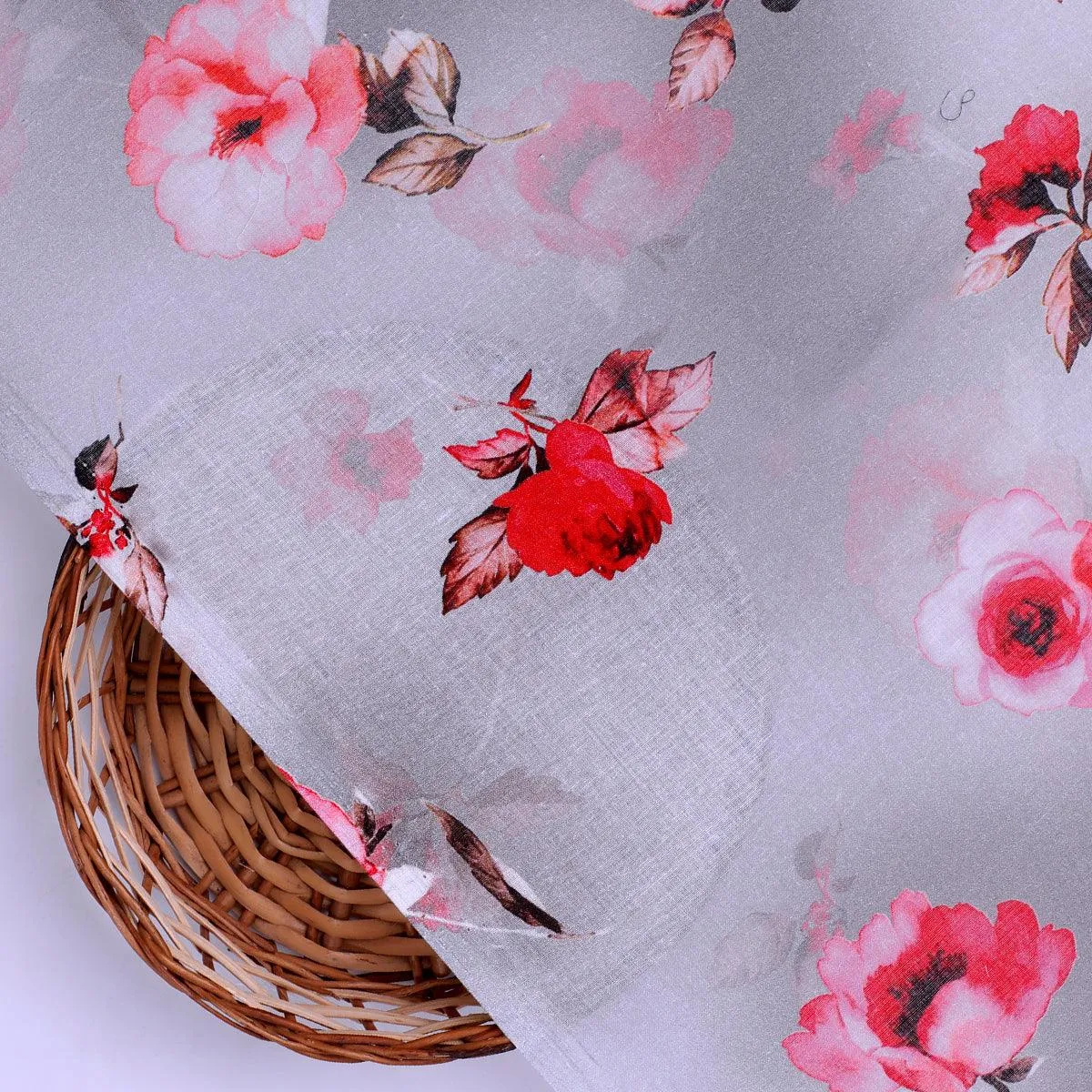 Red Floral Pure Cotton Printed Fabric Material