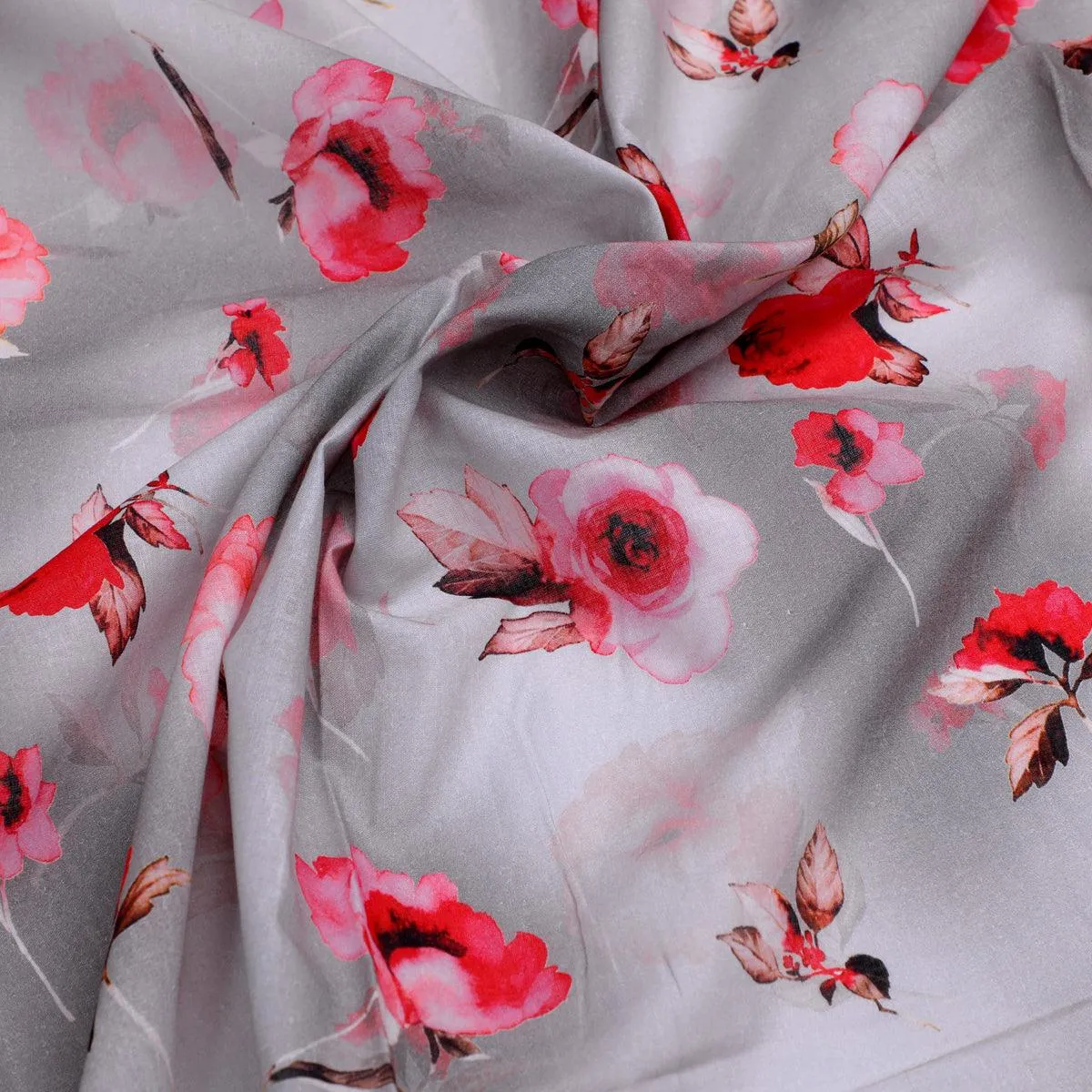 Red Floral Pure Cotton Printed Fabric Material