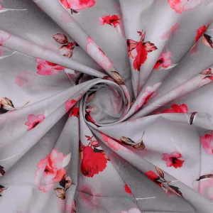 Red Floral Pure Cotton Printed Fabric Material