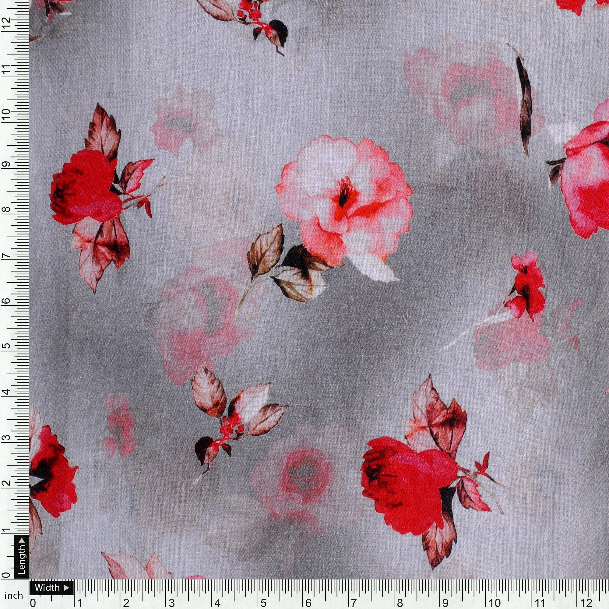 Red Floral Pure Cotton Printed Fabric Material