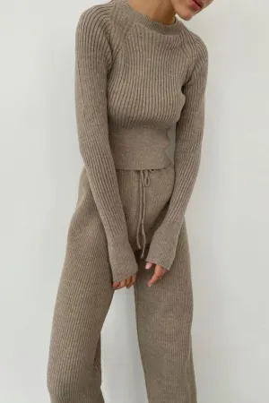 Rib Knit Flared Pants Set
